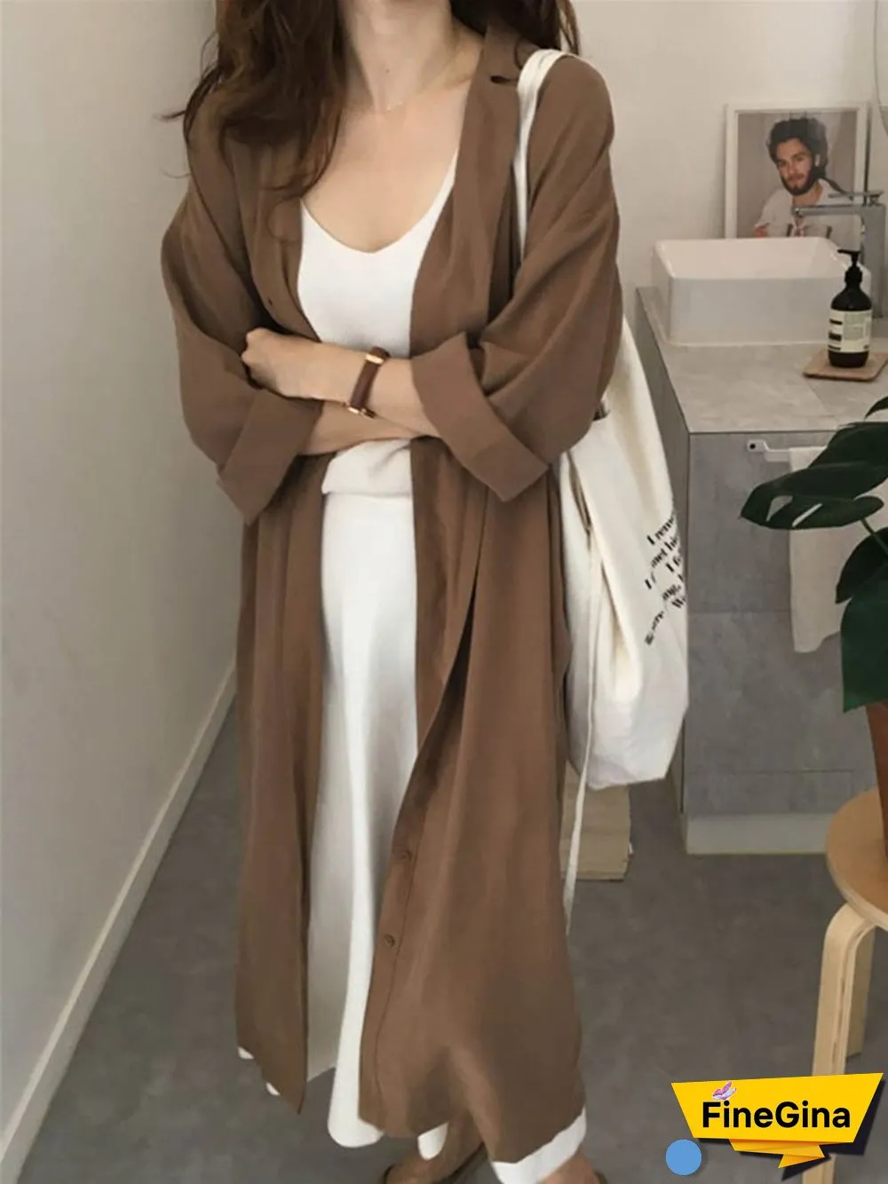 Long Sleeve Plain Belt T-Shirt Coat