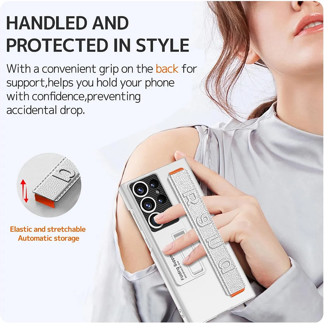 Suitable for S26 Ultra phone case, ultra-thin stand, elastic wrist strap, precision hole, shockproof protective case