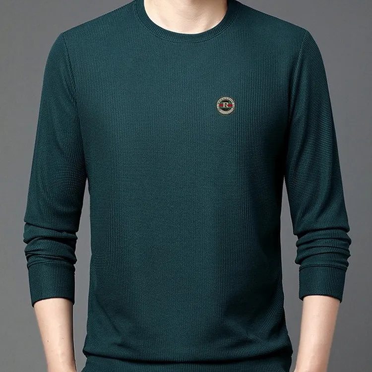 Men's Waffle Knit Sweater with Crew Neck and Long Sleeves