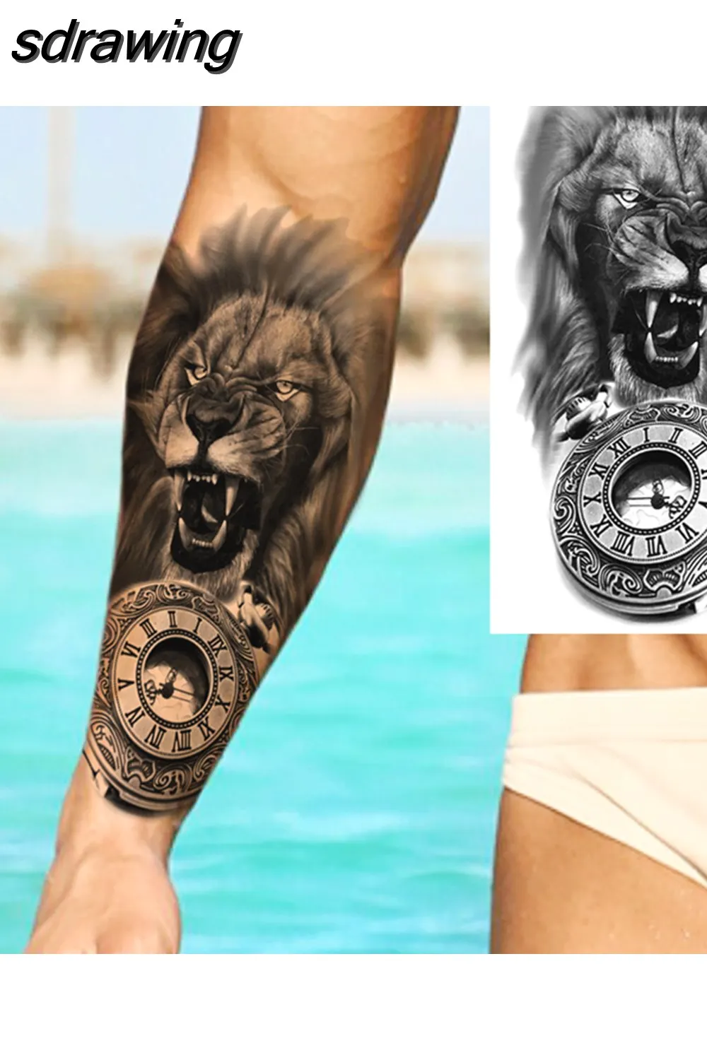 sdrawing Realistic Black Devil Temporary Tattoos For Men Adult Tiger Pirate Skeleton Vampire Fake Tattoo Forearm Scary Tatoo Joker