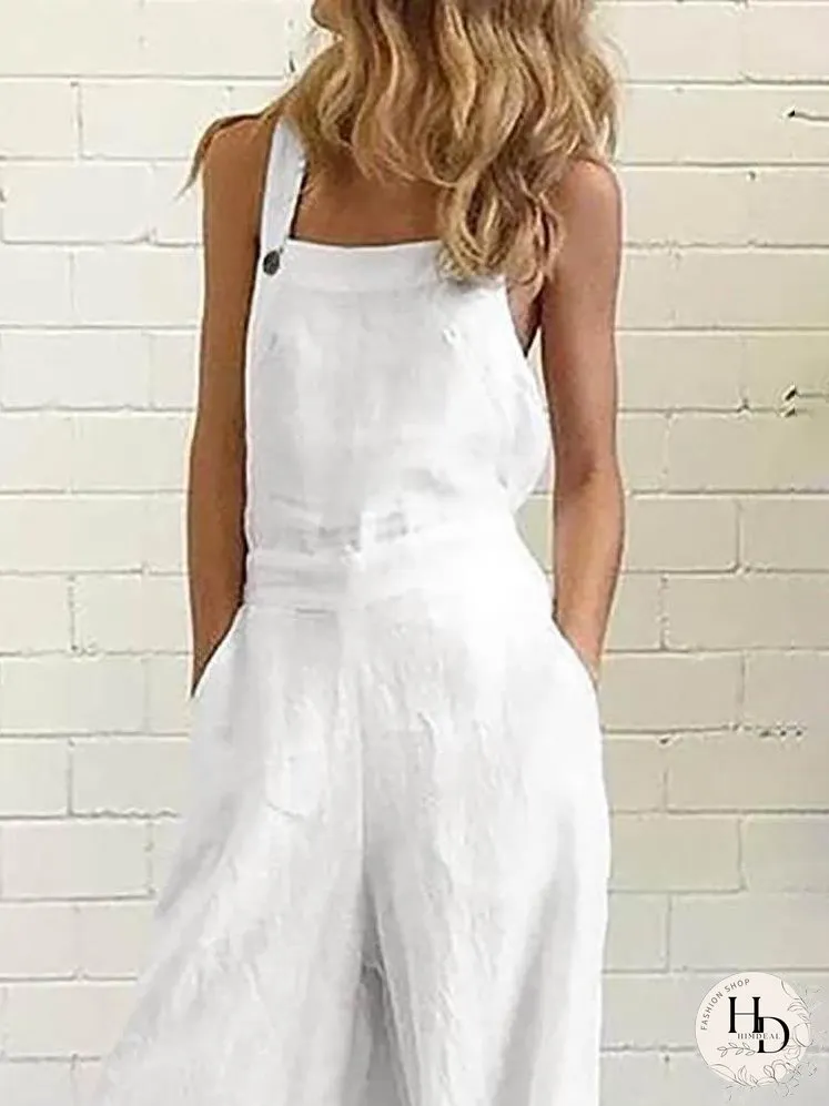 Buttoned Pocket Design Wide Leg Suspender Jumpsuit