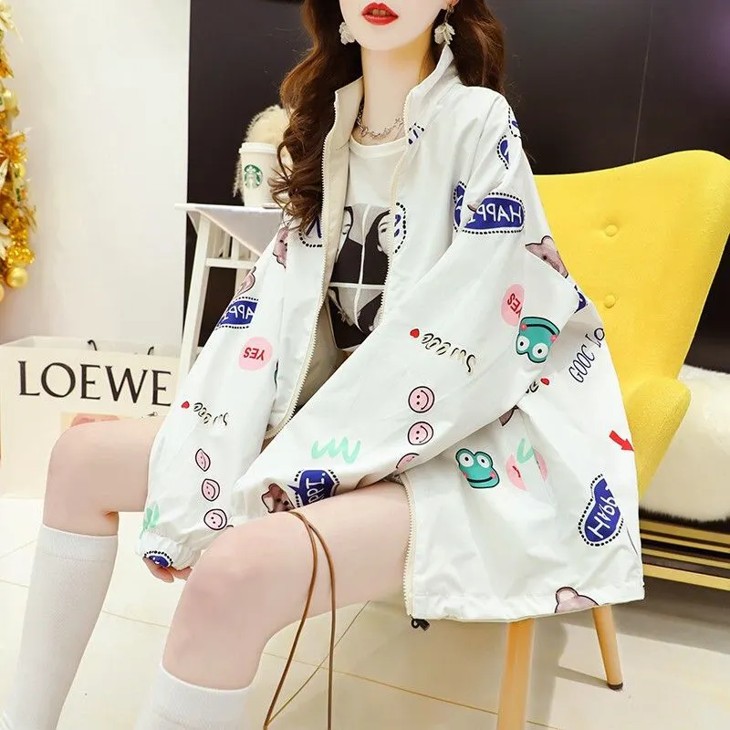 Suofun Casual O-Neck  Zipper New Spring 2021 Fahsion Loose Net Red Fried Street Top Print Double Sided Spring And Autumn Jacket