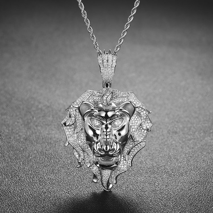 Iced Out Lion Head Pendants Necklaces Hip Hop Bling Bling
