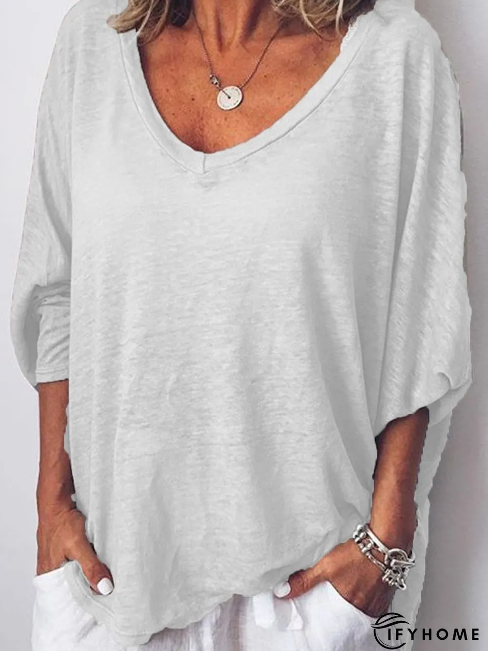 Long Sleeves V Neck Loose Shirt Top | IFYHOME