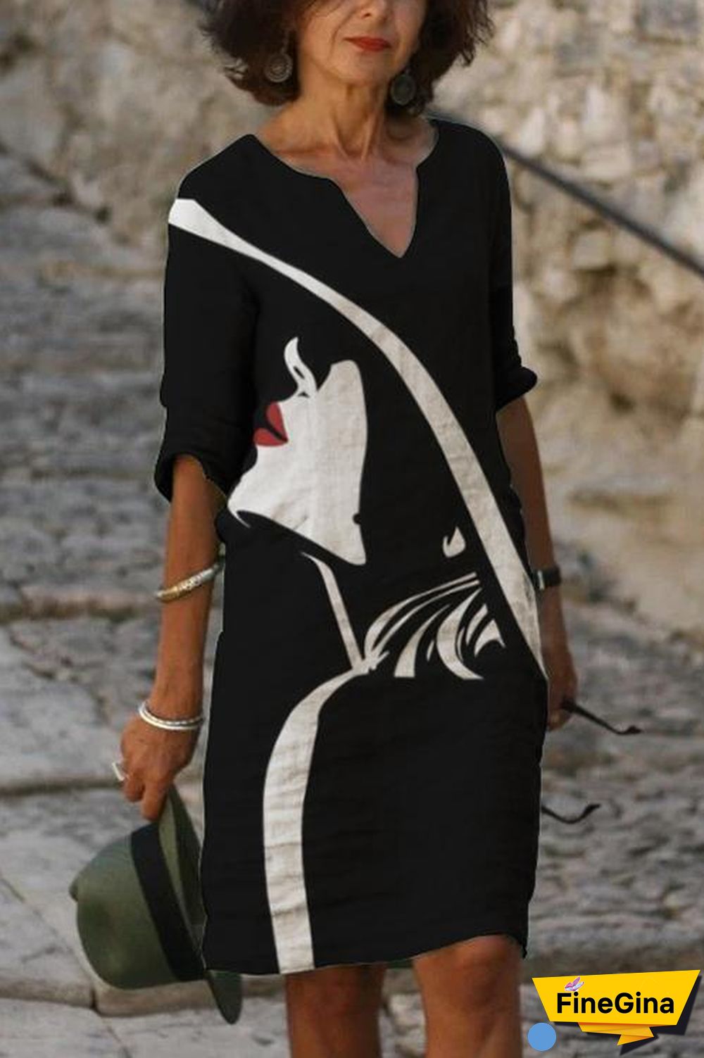 Print O Neck Half Sleeve Dress