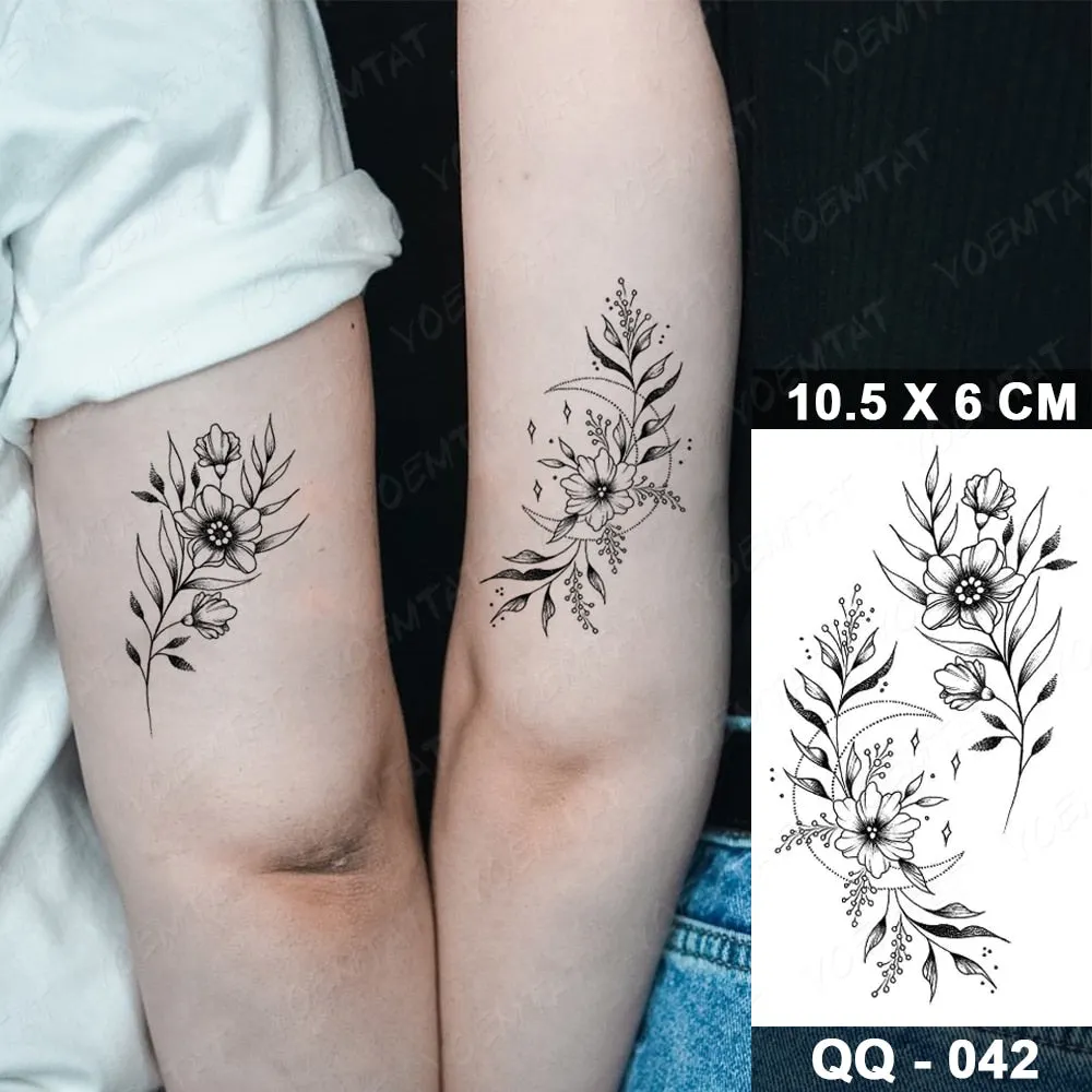 Waterproof Temporary Tattoo Sticker Small Lines Flowers Flash Tatoo Geometry Hand Arm Wrist Fake Tatto For Body Art Women Child
