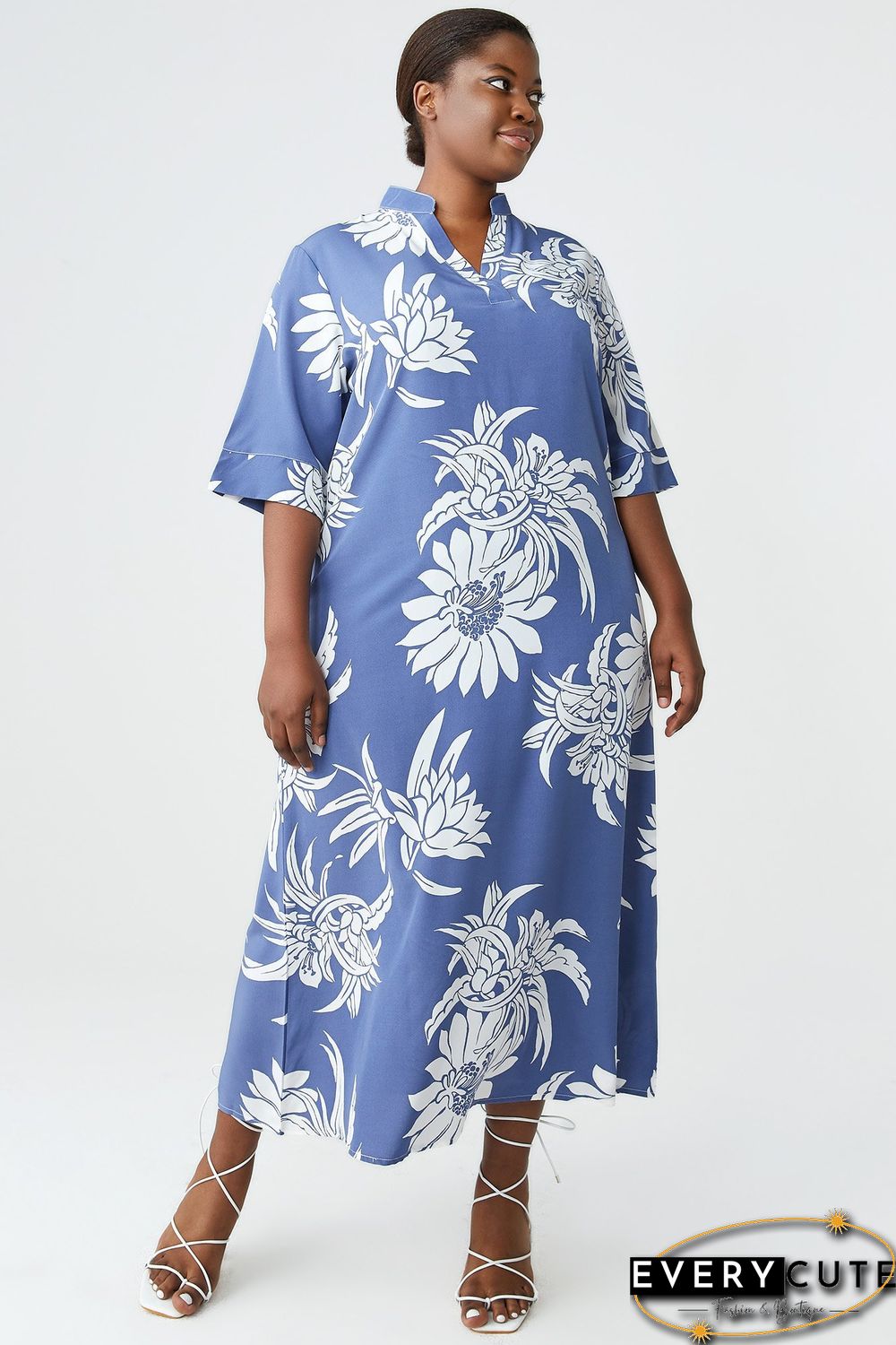 Floral-print Notch Dress P11998