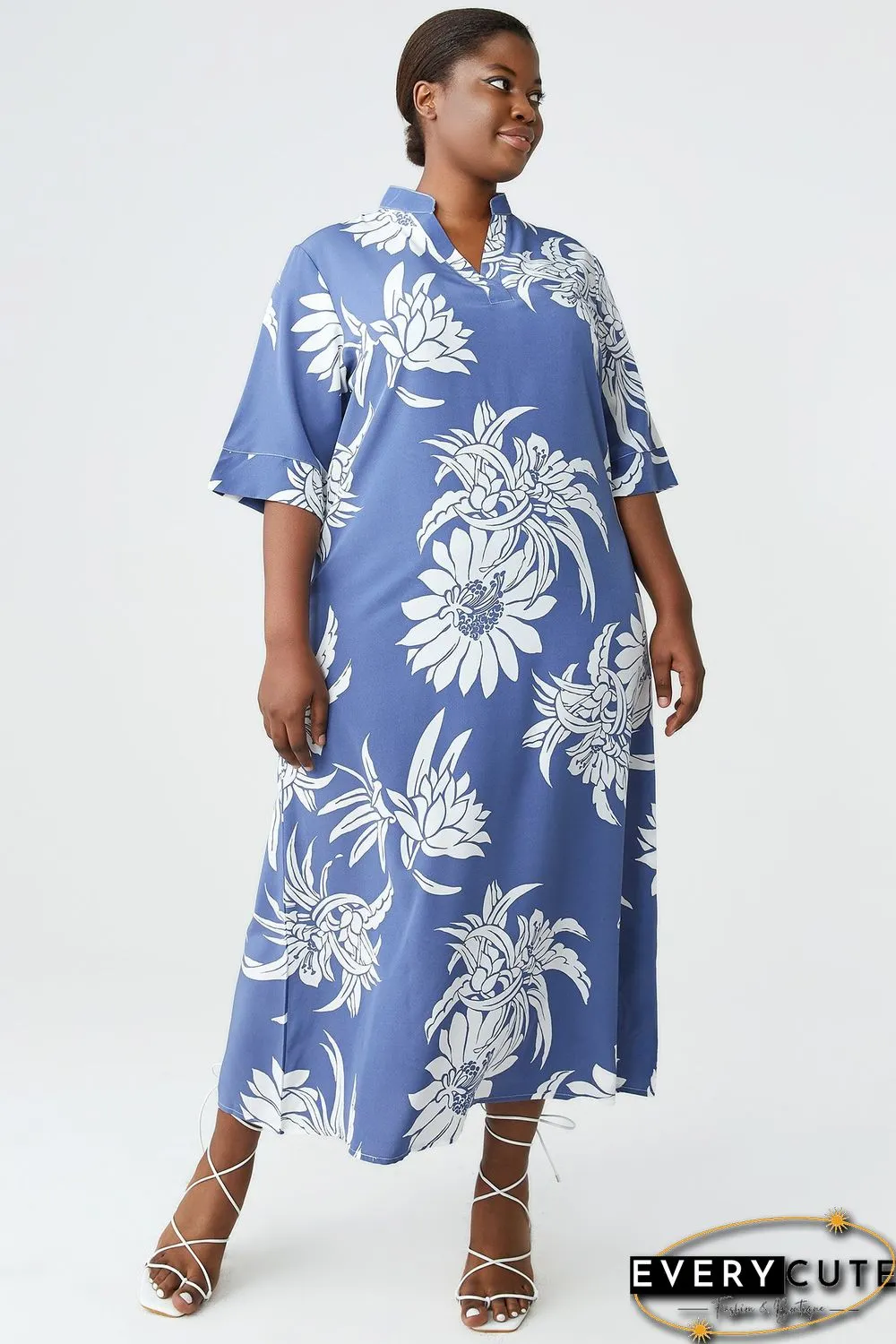 Floral-print Notch Dress P11998