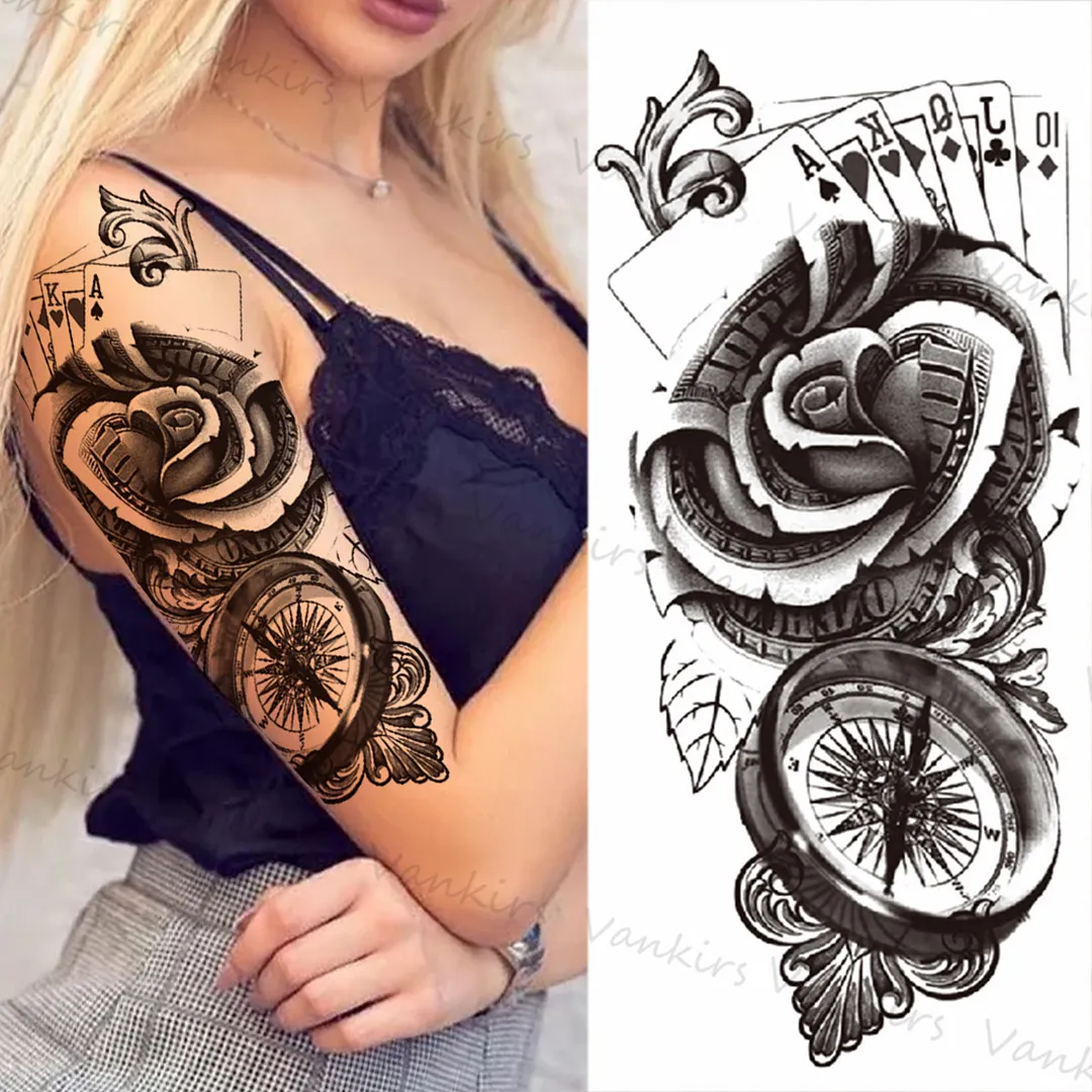 Sdrawing Skeleton Snake Flower Temporary Tattoos For Women Girls Realistic Snake Wolf Tribal Fake Tattoo Sticker Arm Waist Tatoo 3D