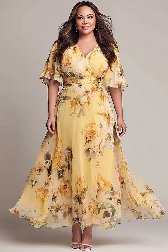 Plus Size Chiffon Dresses - Flycurvy