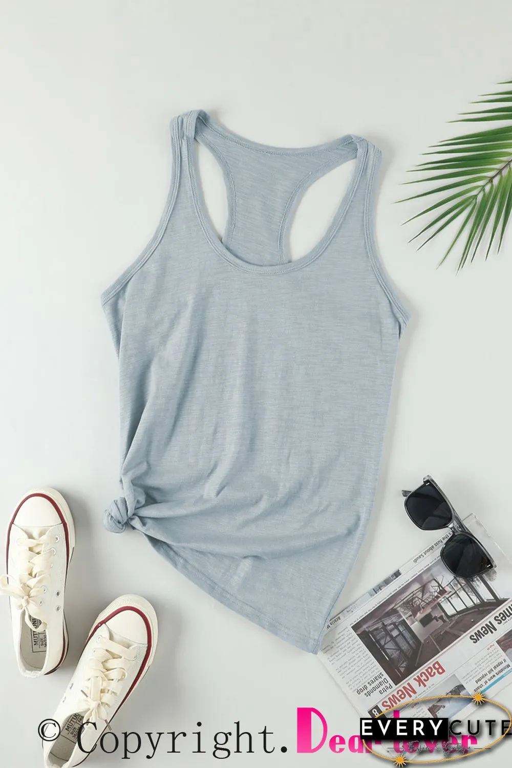 Blank Apparel - Gray Scoop Neck Basic Solid Tank Top