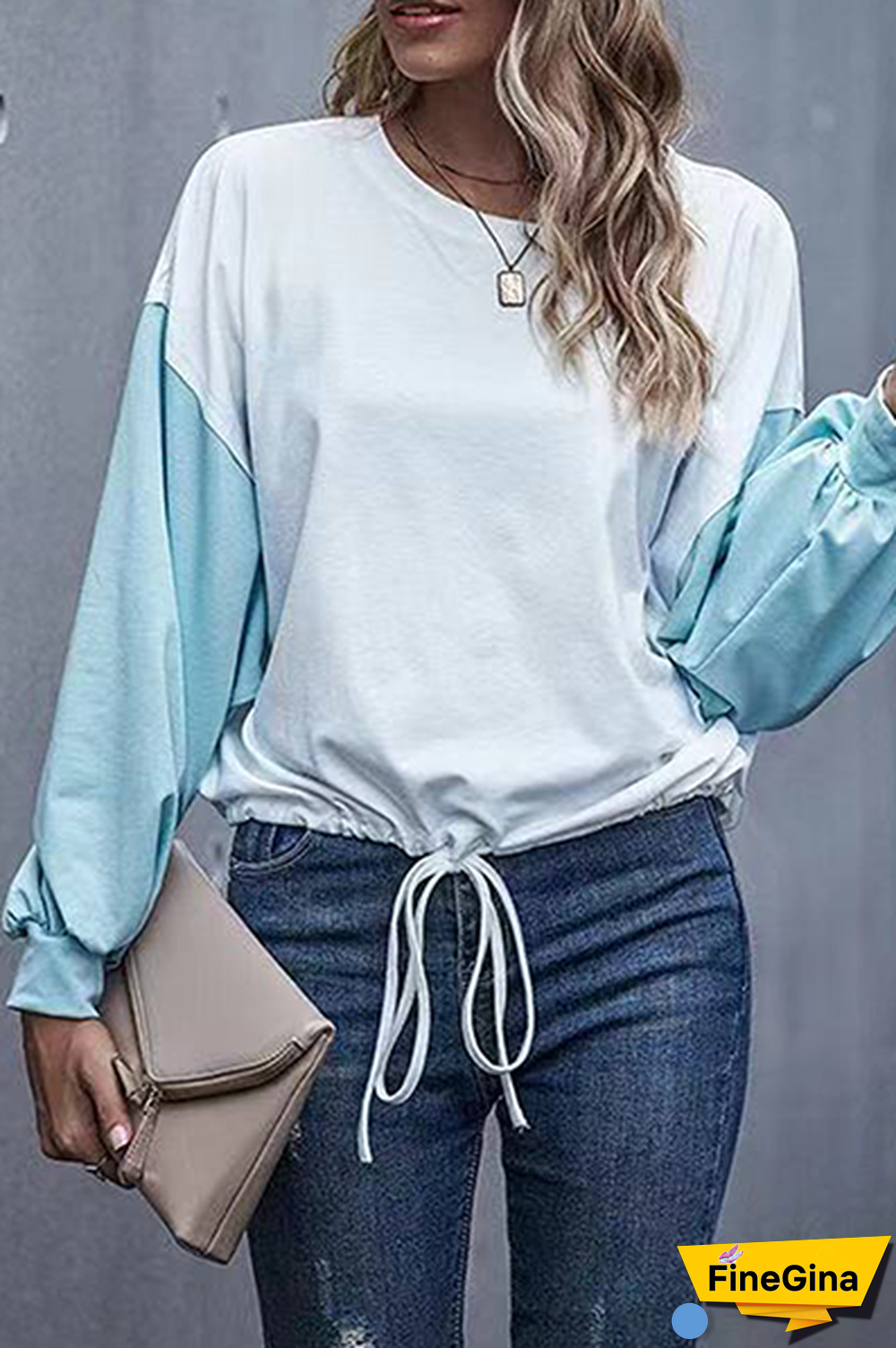Casual Patchwork  Contrast O Neck Tops
