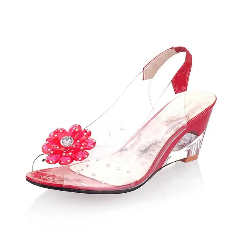 Qengg Hot Sale Fashion Women Summer Sandals Shiny Crystal Strange Wedges Heels Sandalias De Mujer Shoes Woman Size 34-43