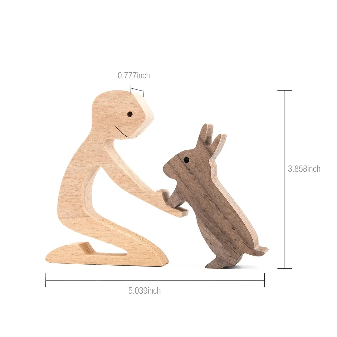 Puppy Family Wood Dog Carving Ornament Christmas Decoration Home Decor Figurine Desktop Table Sculptures For Dog Pet Lover Gifts