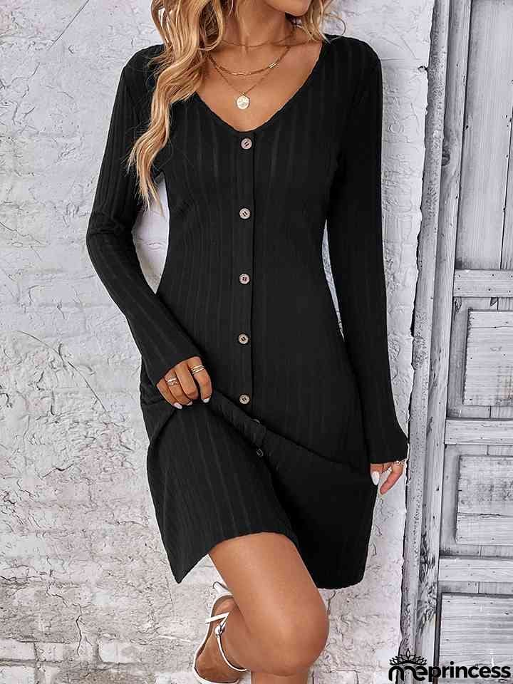 V-Neck Long Sleeve Mini Dress