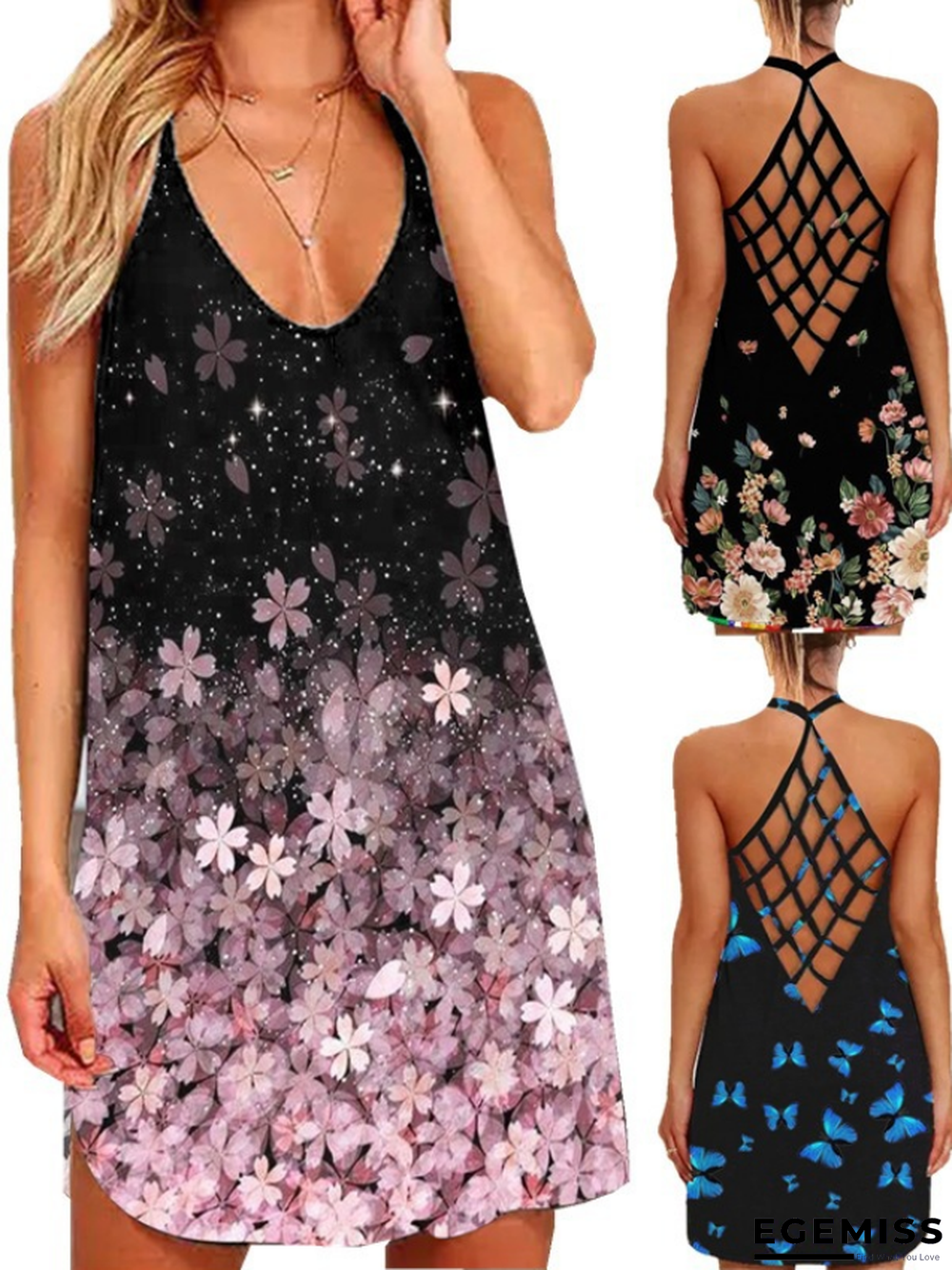 New Printed Sexy Hollow Neck Slim Dress Women In Summer | EGEMISS