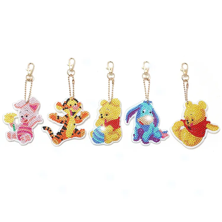 【Key-chain】DIY Diamond Painting Keychains Kit 5Pcs Winnie The Pooh And Tigger gbfke