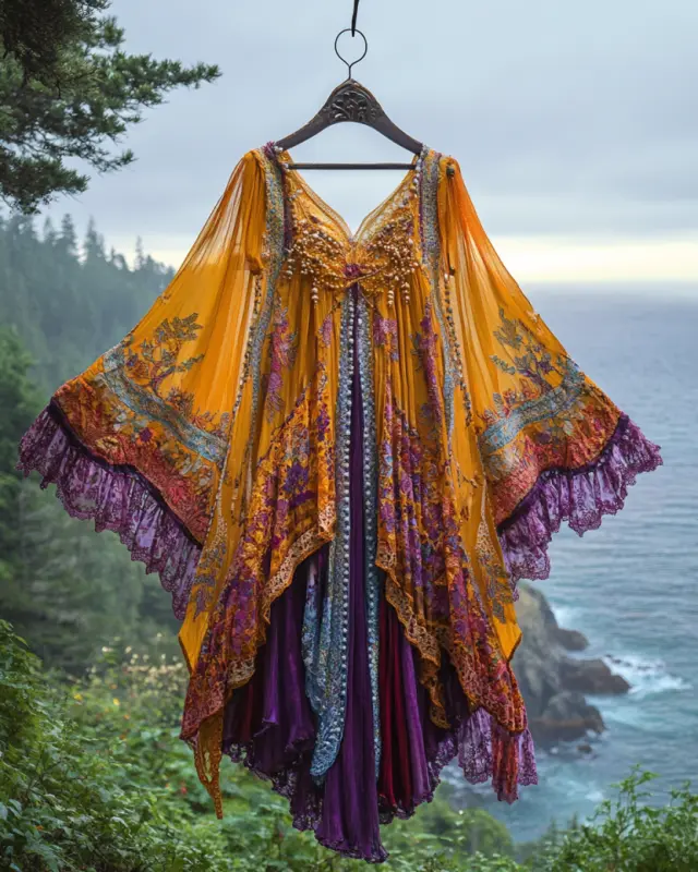 Summer Vacation Ruffle Lace Chiffon Contrast Dress 52f6