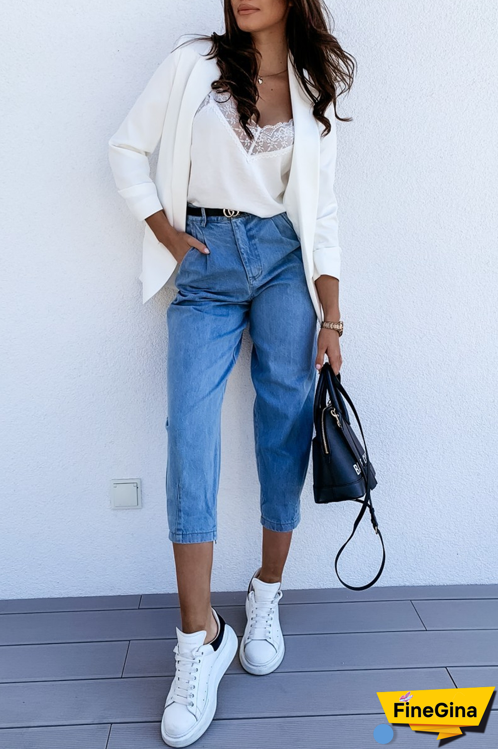 Solid Wide Lapel Double Pockets Blazer