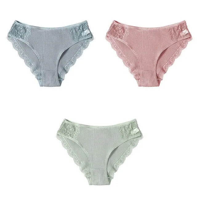 M-XXL 3PCS Cotton Underwear Women's Panties Set Comfort Underpants Floral Lace Briefs For Woman Sexy Low-Rise Pantys Intimates