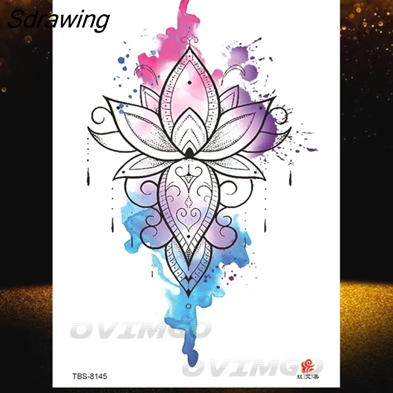 Sdrawing Lotus Flower Temporary Tattoos Fake Jewelry 3D Beauty Rose Tattoo Sexy Body Art Arm Painting Tatoo Sticker For Women