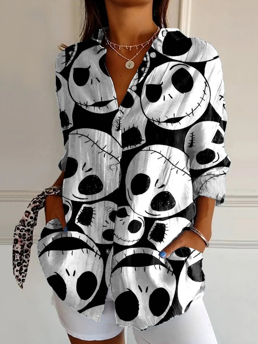 Women's  Halloween  Art  Print Casual Cotton Shirt