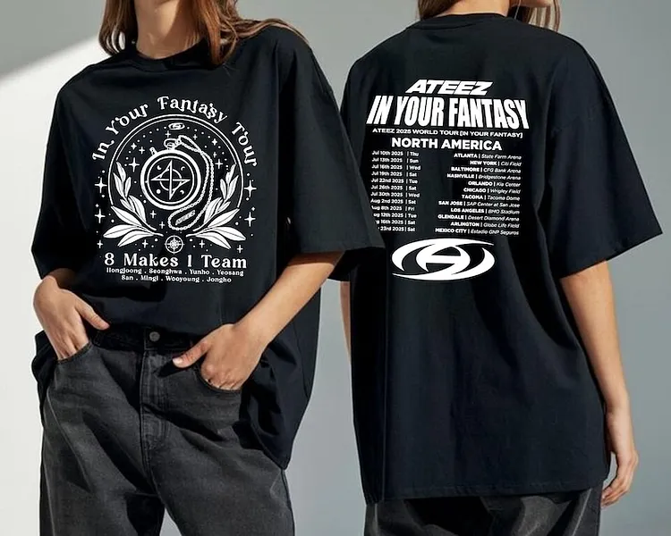 Ateez 2025 World Tour In Your Fantasy 8 Makes 1 Team Tour T-Shirt