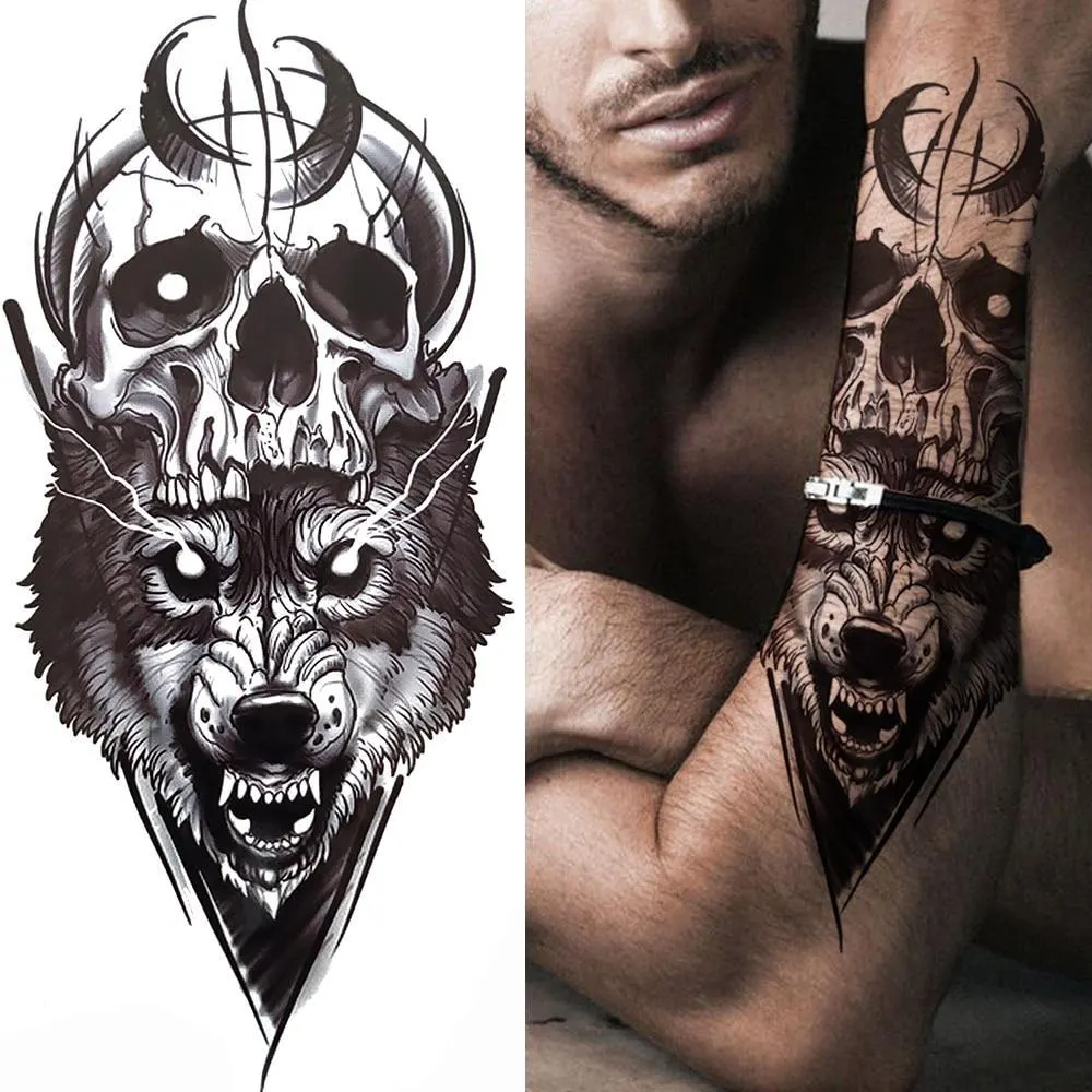 Sexy Rose Lion Flower Temporary Tattoos For Women Men Kids Boys Realistic Fake Wolf Tattoo Sticker Black Cross Compass Tatoos 1108-1