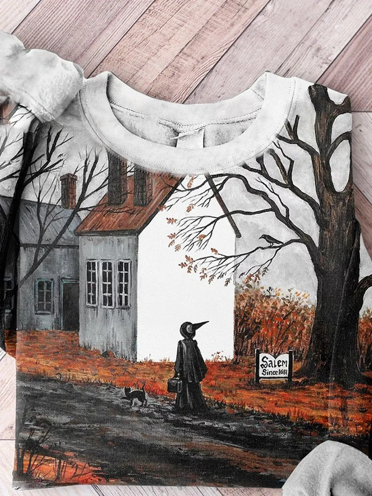 Halloween Print Casual Long Sleeve Sweater