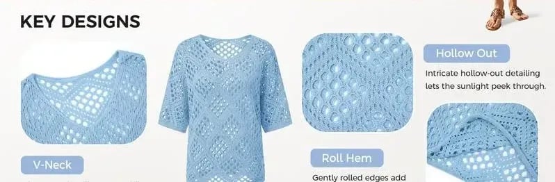 Fisoew Women's Bohemian-Inspired Beige Crochet Top with V-Neck #TikTokShopJumpstartSale Casual Chic Fisoew Women's Bohemian-Inspired Beige Crochet Top with V-Neck #TikTokShopJumpstartSale Casual Chic