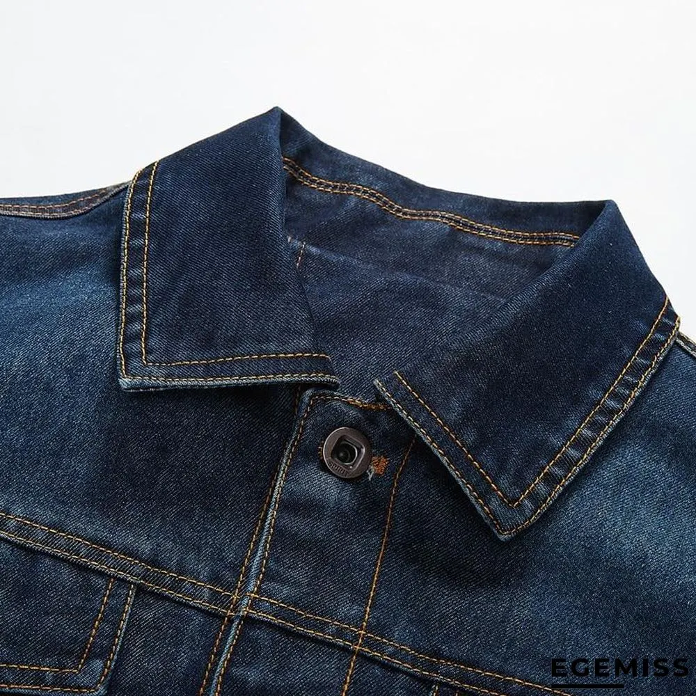 Denim Jacket Men's Lapel Embroidery Casual Mens  Jeans Jackets Multi-pocket Male Cowboy Coats | EGEMISS