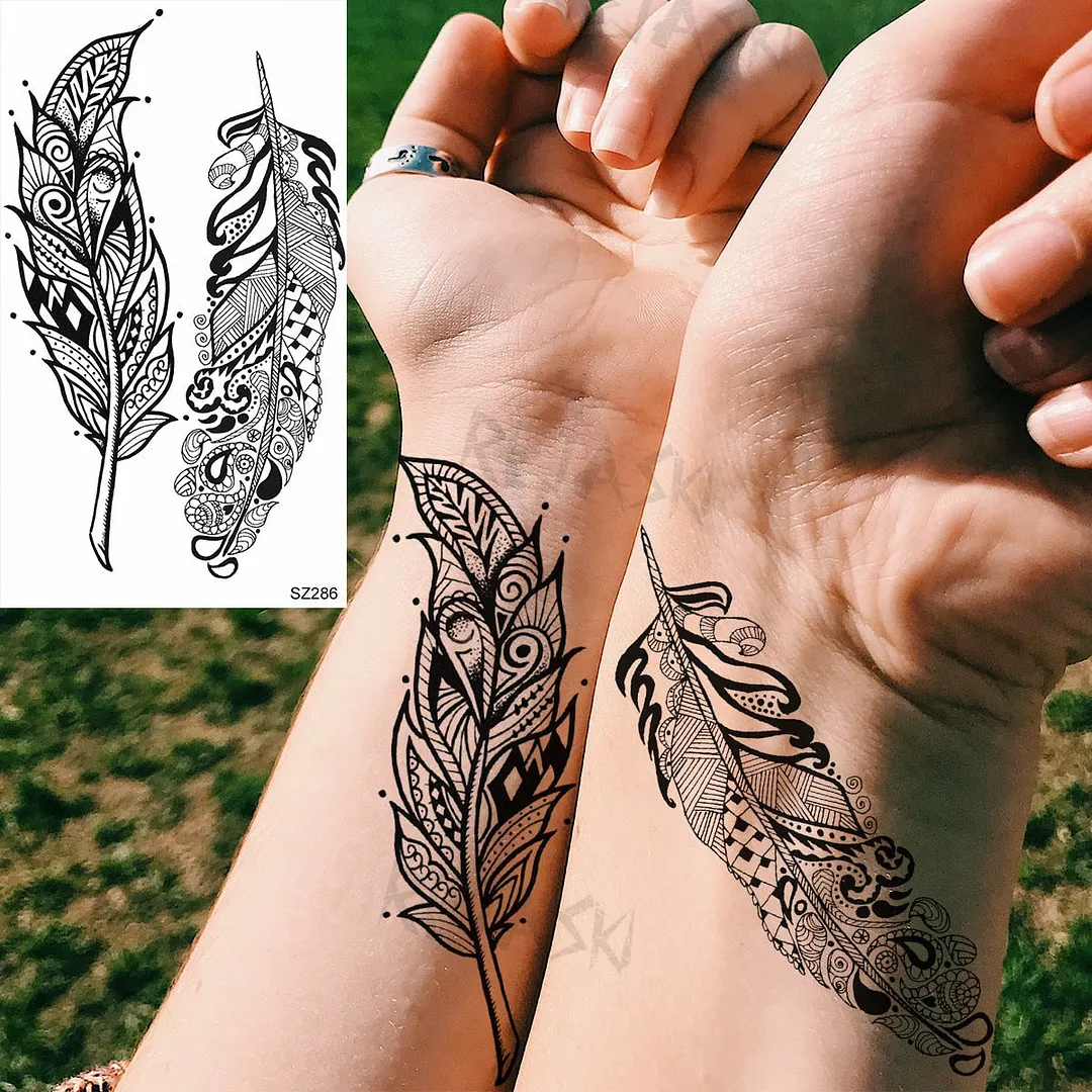Small Henna Lotus Sexy Back Temporary Tattoos For Women Adult Feather Dandelion Fake Tattoo Body Art Waterproof Tatoos Sticker