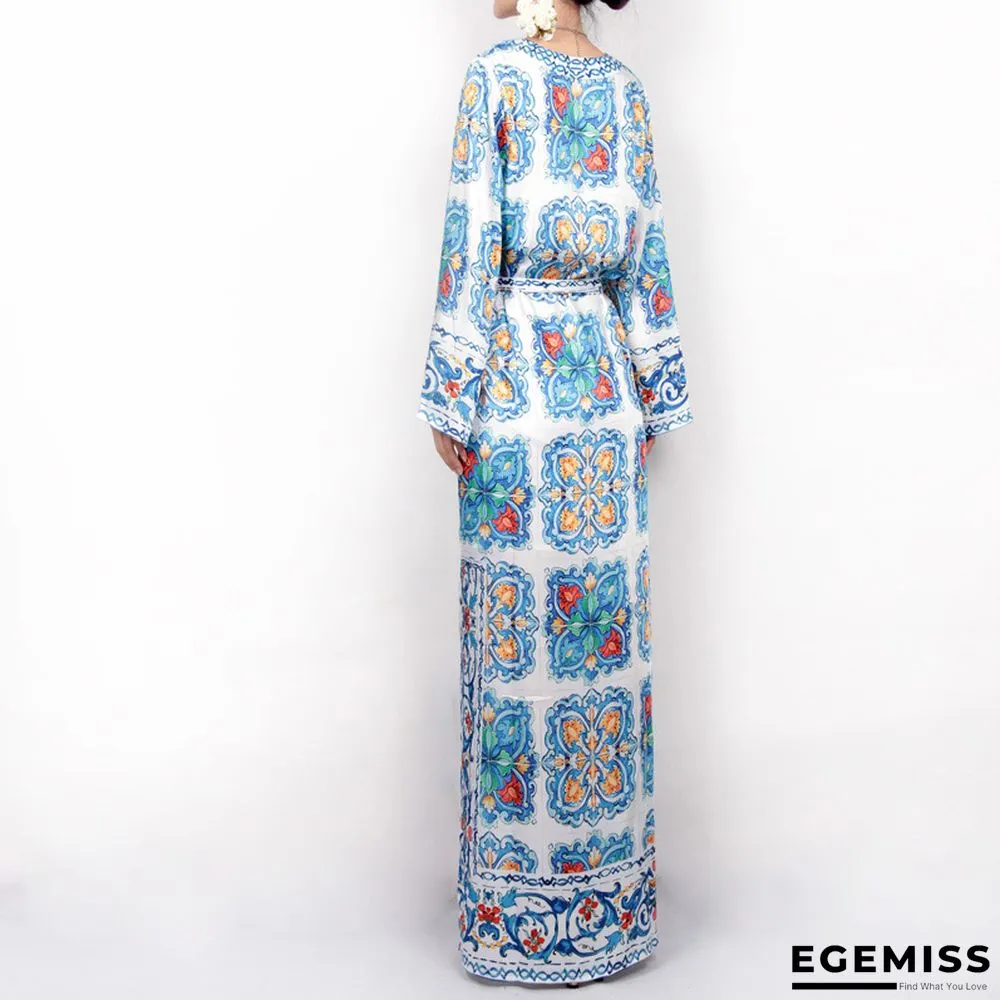 Bohemian Beach Skirt Blue and White Porcelain Evening Dress Printed Dress | EGEMISS