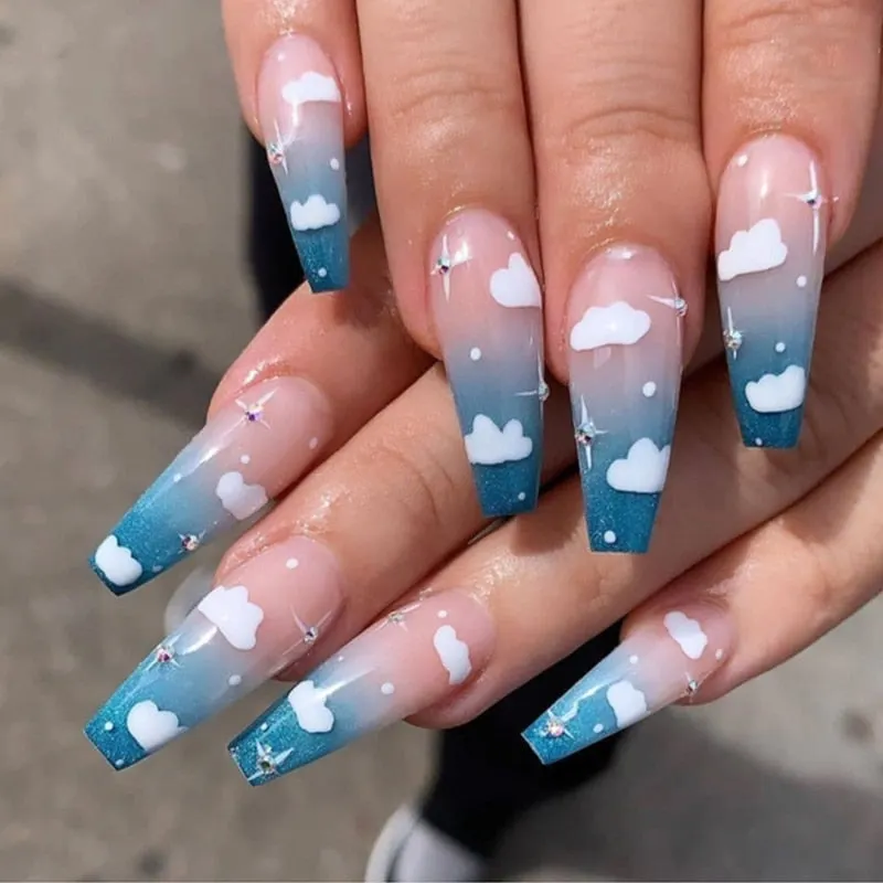 24pcs/set Press on Nail Tips Acrylic 10 Sizes Flower Design Fake Nails Art Full Cover French False Nail Art Tips Artifical Nails-Nail Inspo