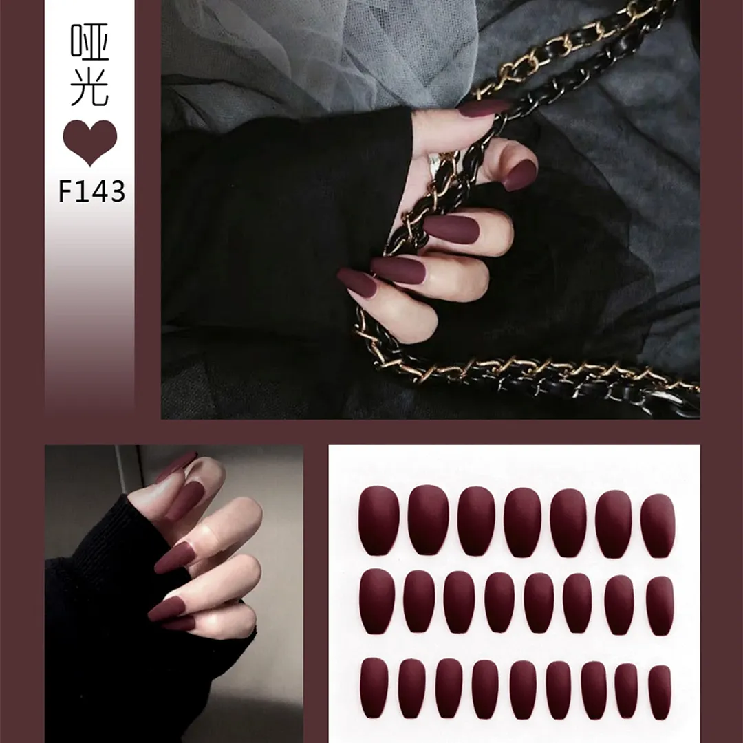 Nail Art Fake Nails Stiletto Tips Clear Press on Long False with Glue Coffin Stick Display Full Cover Artificial Designs Matte