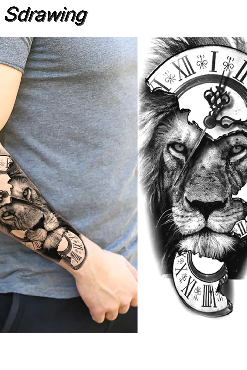 Sdrawing Arm Temporary Tattoos Sleeve For Men Women Realistic Fake Tatoos Warrior Lion Tiger Flower Tatoo Sticker Black Totem Maori 507-1