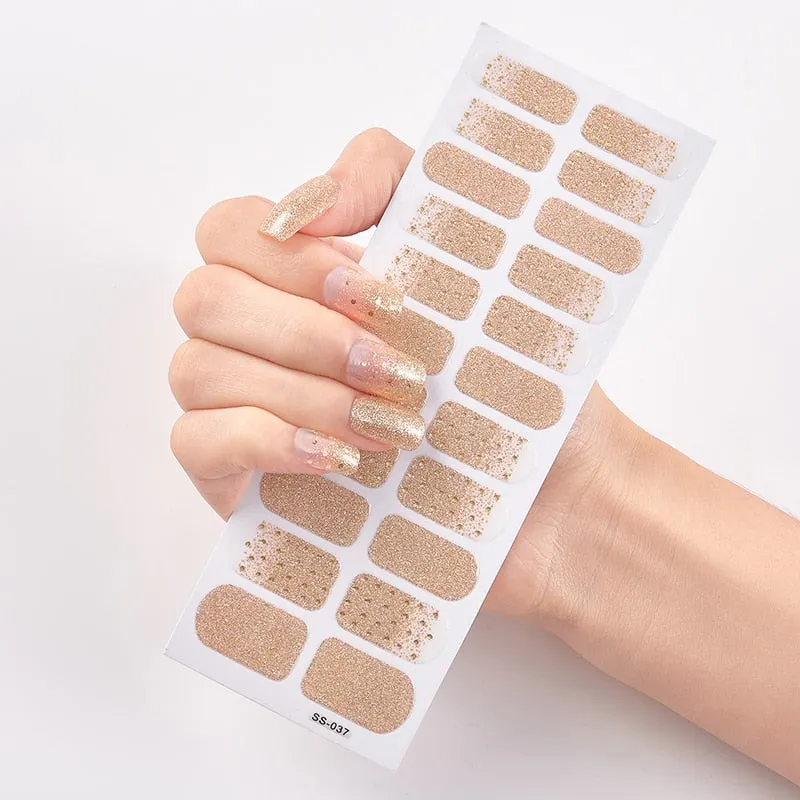 22 Tips/Sheet Solid And Shivering Patterned Nails Nail Wraps DIY Self Adhesive Nail Art Stickers 2020 Designer Nail Decals