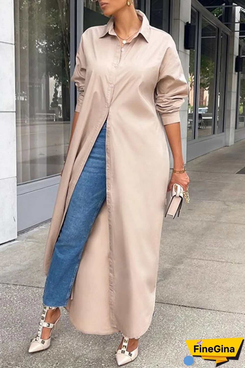 Grey Casual Solid Patchwork Shirt Collar Shirt Dress Dresses
