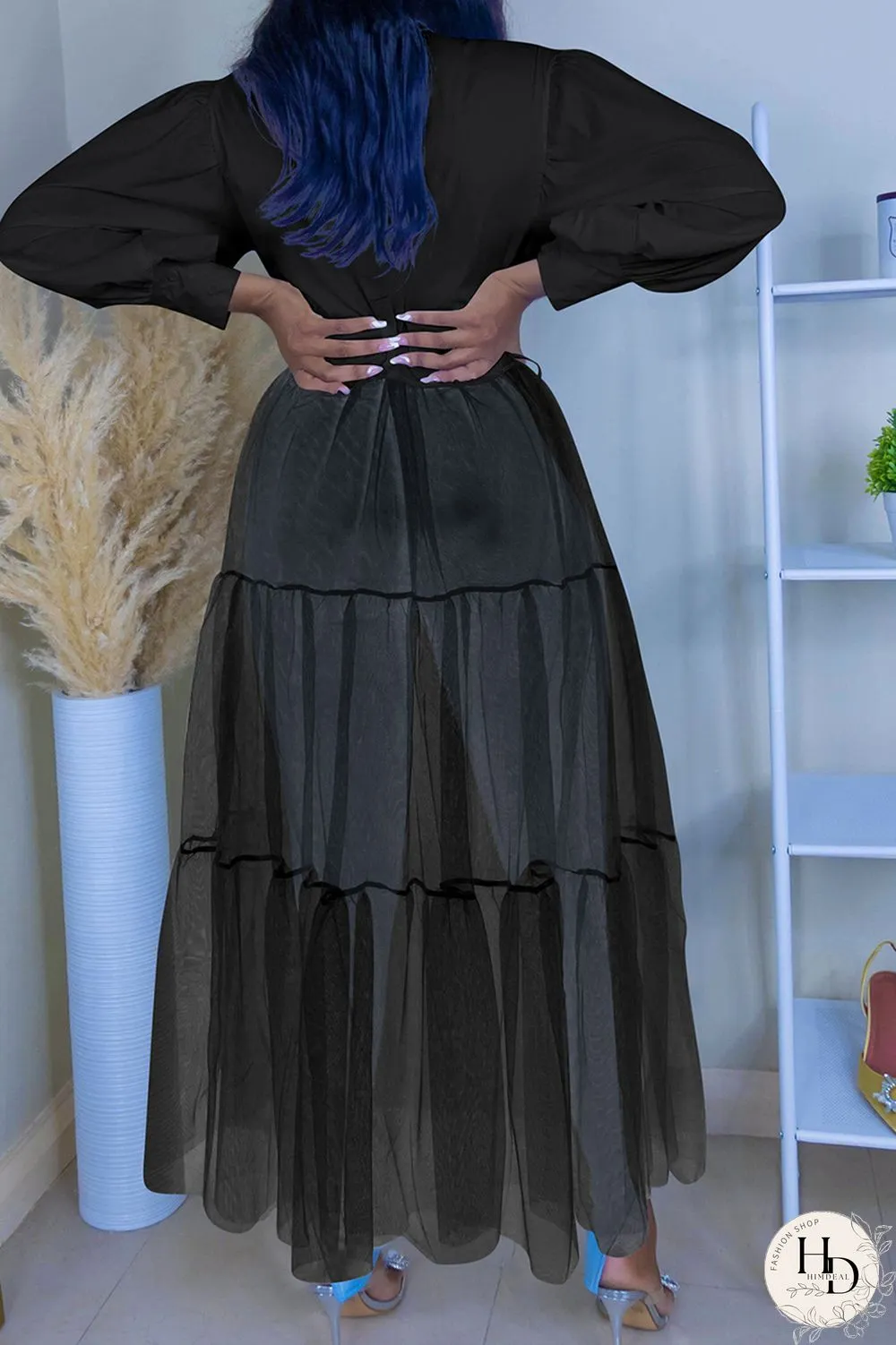Black Fashion Casual Solid Split Joint Half A Turtleneck Long Sleeve Dresses