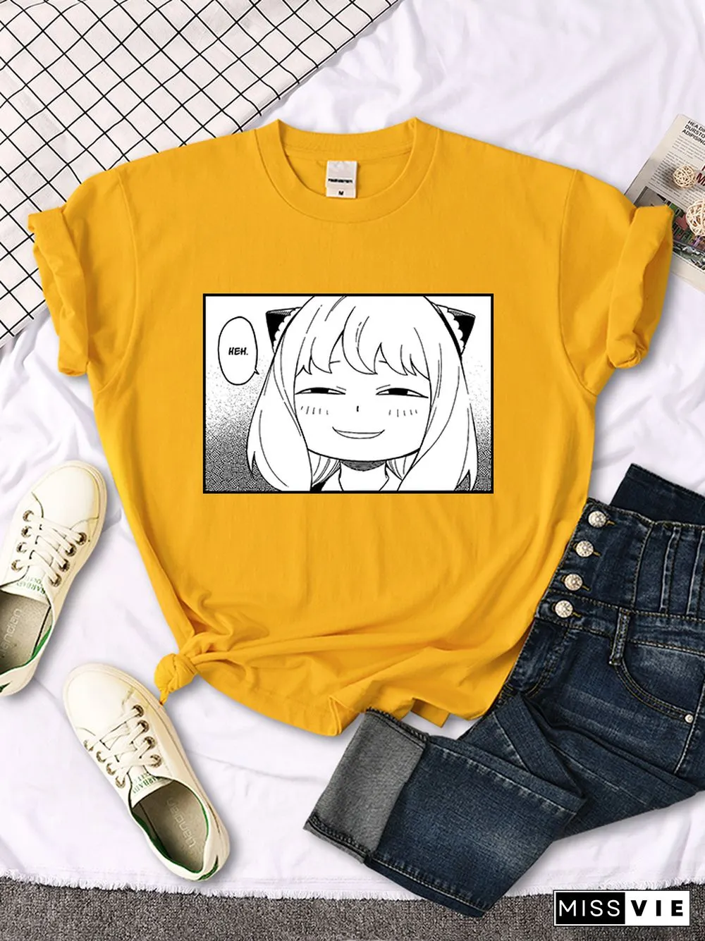 Spy X Family - Anya Heh Manga Print Women T Shirt Breathable Street Short Sleeve Hip Hop Summer Clothes Fashion Quality T-Shirt