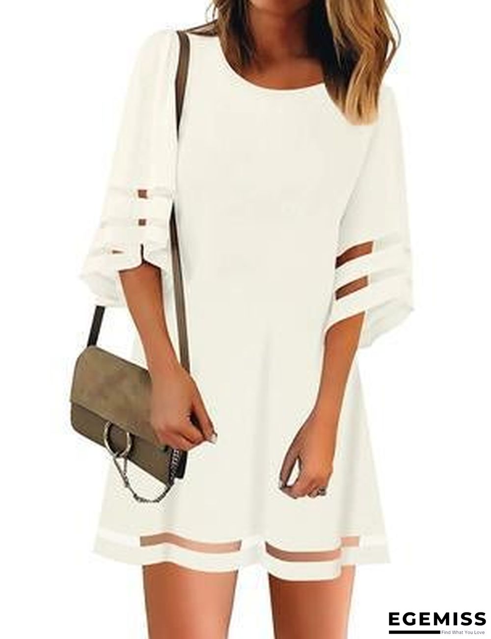 Flared Sleeve Mesh Stitched A-line Skirt Dress | EGEMISS