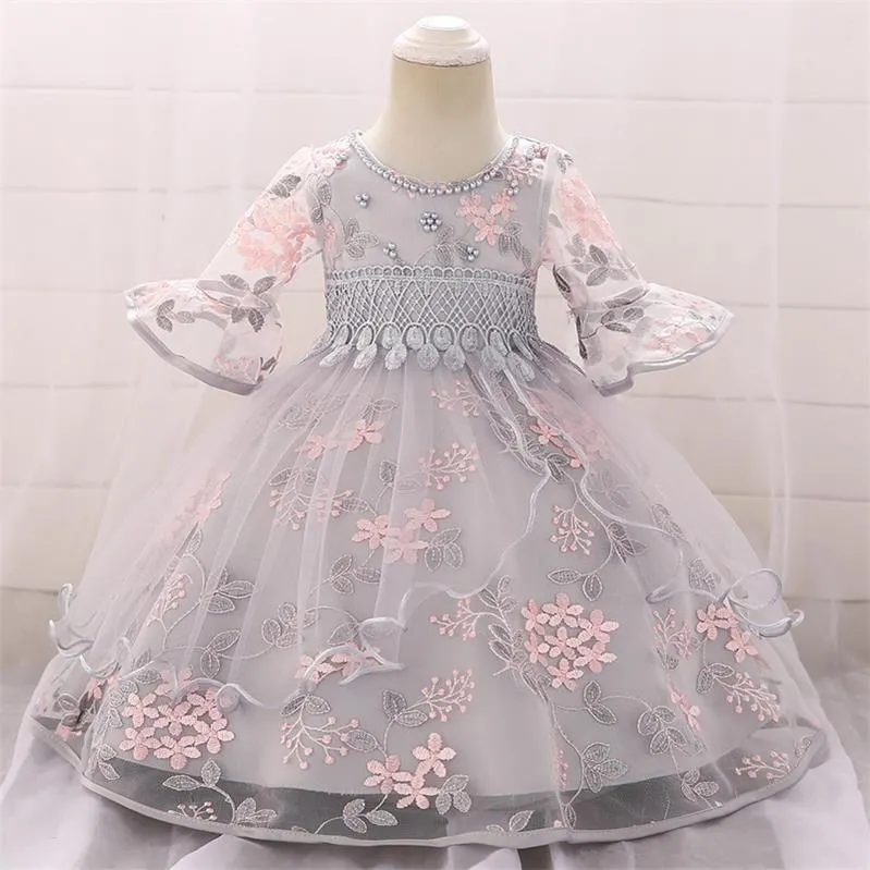 2021 Summer Clothes Baby Girl Dress Long Sleeve 2 1st Birthday Dress For Girl Frock Party Princess Baptism Dress Infant Flower