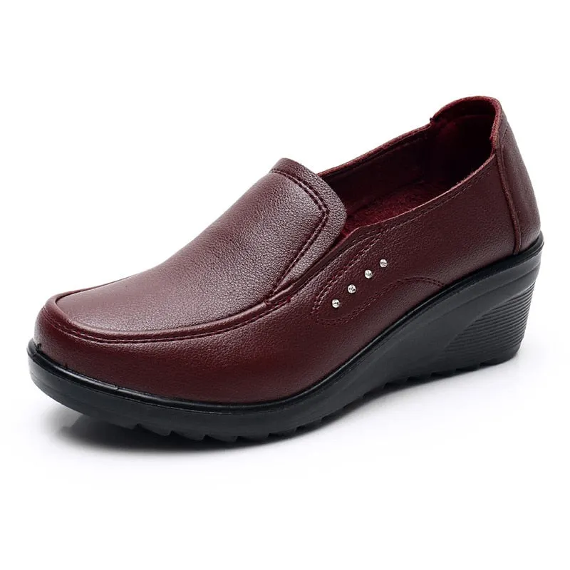 GKTINOO 2022 Spring Autumn New Women's Single Shoes Wedges Soft Sole Comfortable Large Size Mother's Leather High Heels Shoes