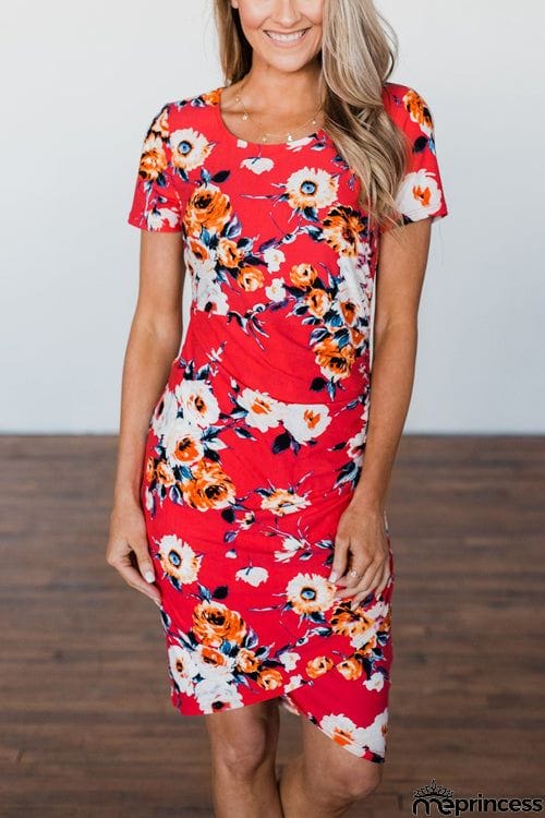 Fashion O Neck Printed Short Sleeve Dress