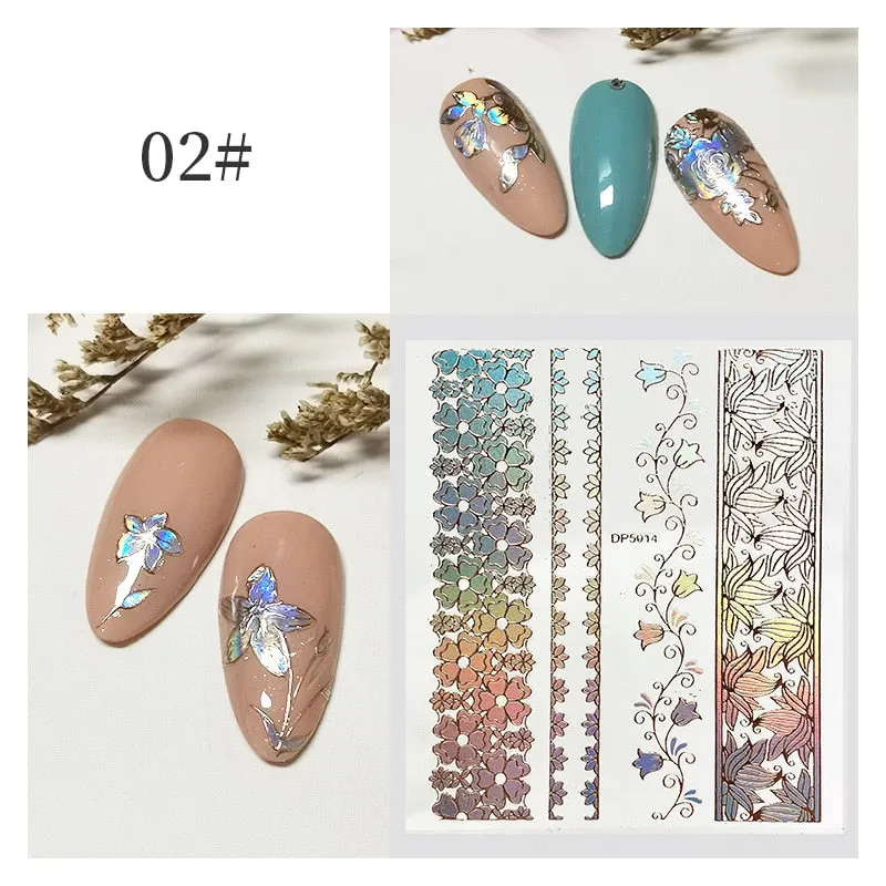 3D Flower Lace Nail Stickers iridescent Bronzing Floral Leaf Transfer Stickers For Nails Manicuring Accessories