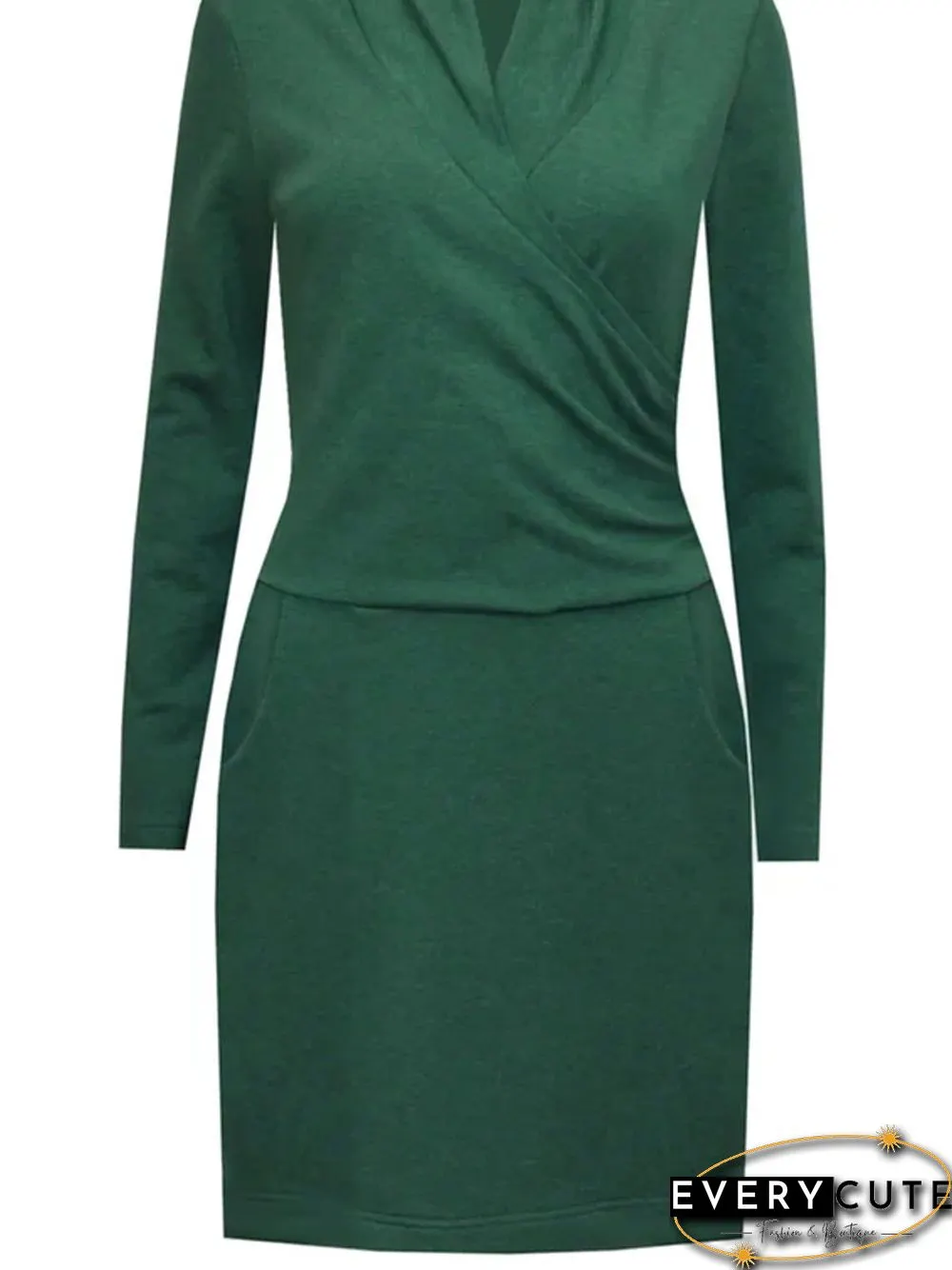 Solid Casual V Neck Knitting Dress
