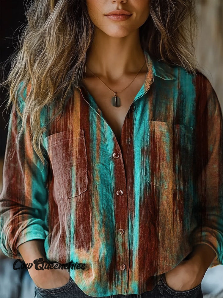 Women&rsquo;s Textured Contrasting Print Casual Long Sleeve Comfortable Cotton Shirt Multicolor / S
