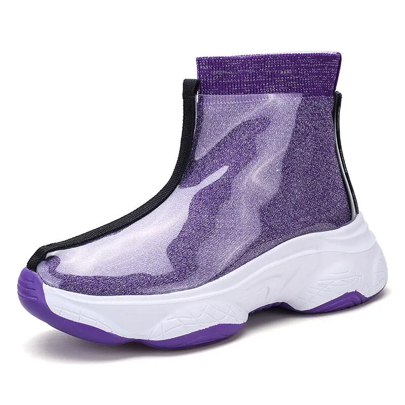 Women Boots Women Rain Boots Fashion Non Slip Sock Ankle Boots Female Water Shoes Women Comfortable Thick Bottom Rubber Boots