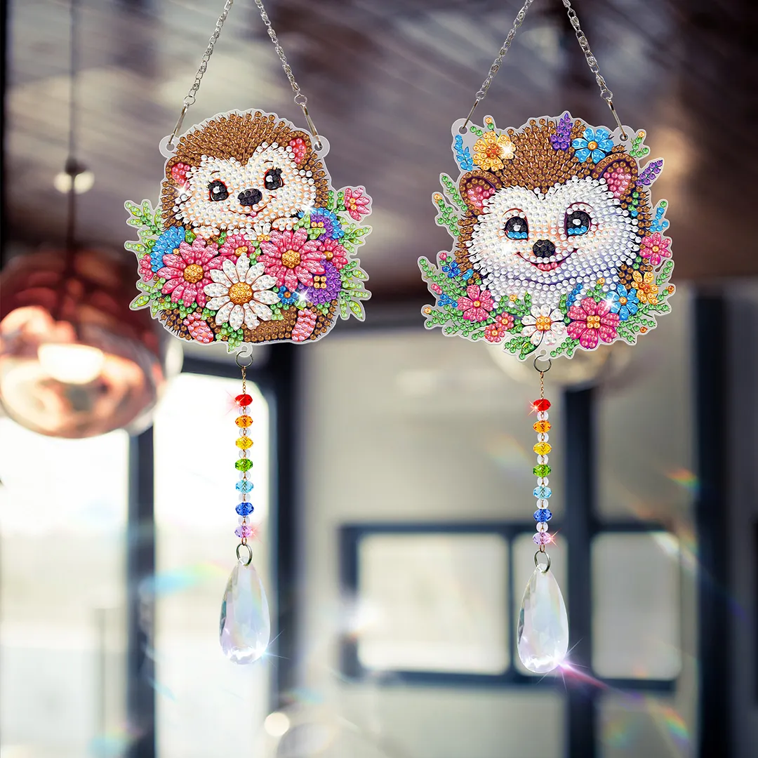 2Pcs Hedgehog DIY Double-Sided Diamond Painting Hanging Kits Diamond Painting Suncatcher Craft Kit for Home Garden Wall Decor Gift