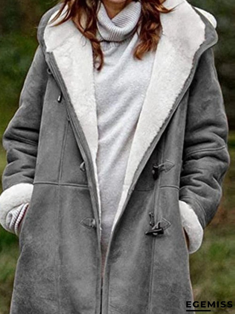 Fashion Solid Color Casual Hooded Jacket Plus Fleece Mid-length Coat | EGEMISS